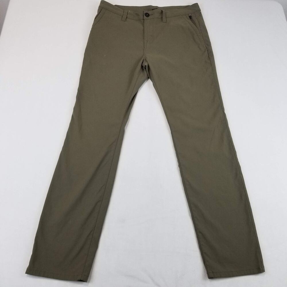 PrAna Pants Mens 34x32 Green Breathe Straight Fit Stretch Nylon Chino Travel